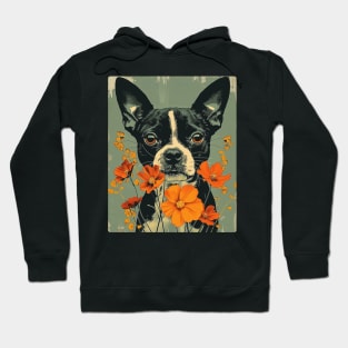 Boston Terrier Flowers Photo Art Design For Dog Onwer Hoodie